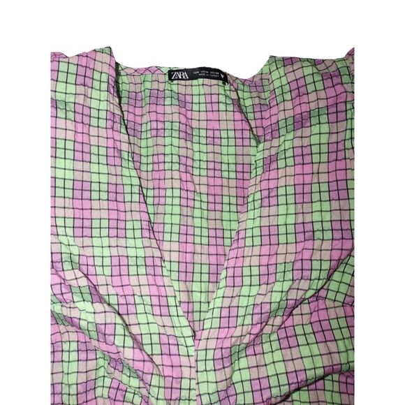 Zara Plaid Print Dress Womens M Purple Green Fairycore - Picture 3 of 9